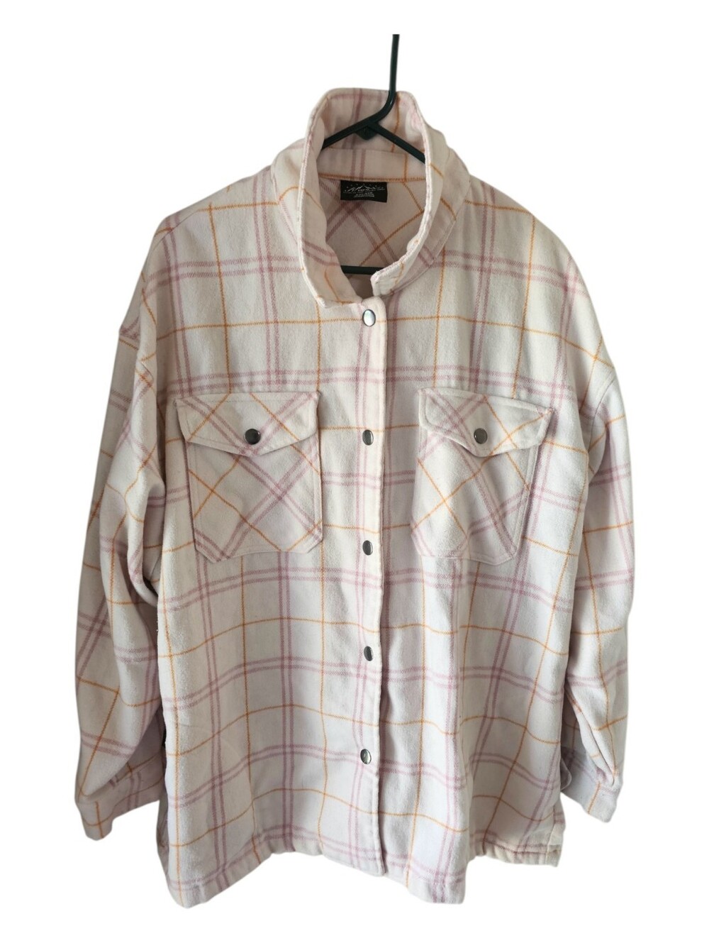 HFX Pink Cream Plaid Fleece Shacket Snap Front Jacket XXL